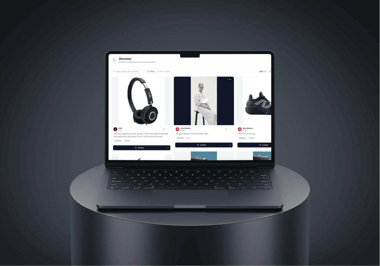 Seer Discovery interface showing AI-powered ad search and filtering with brand ads