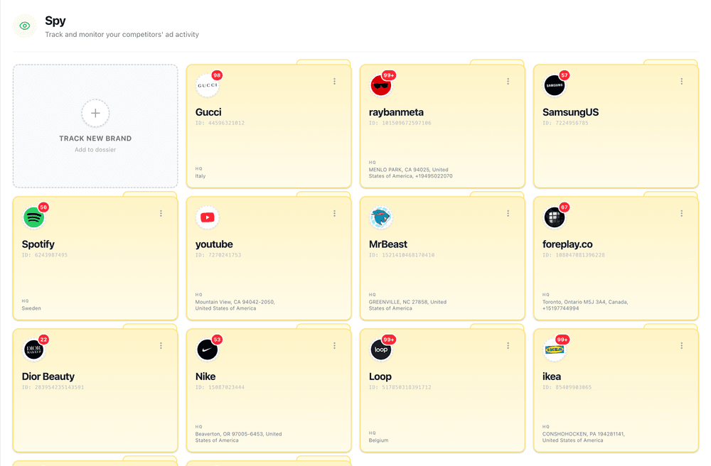 Seer Eye interface showing 24/7 competitor monitoring dashboard with ad analytics